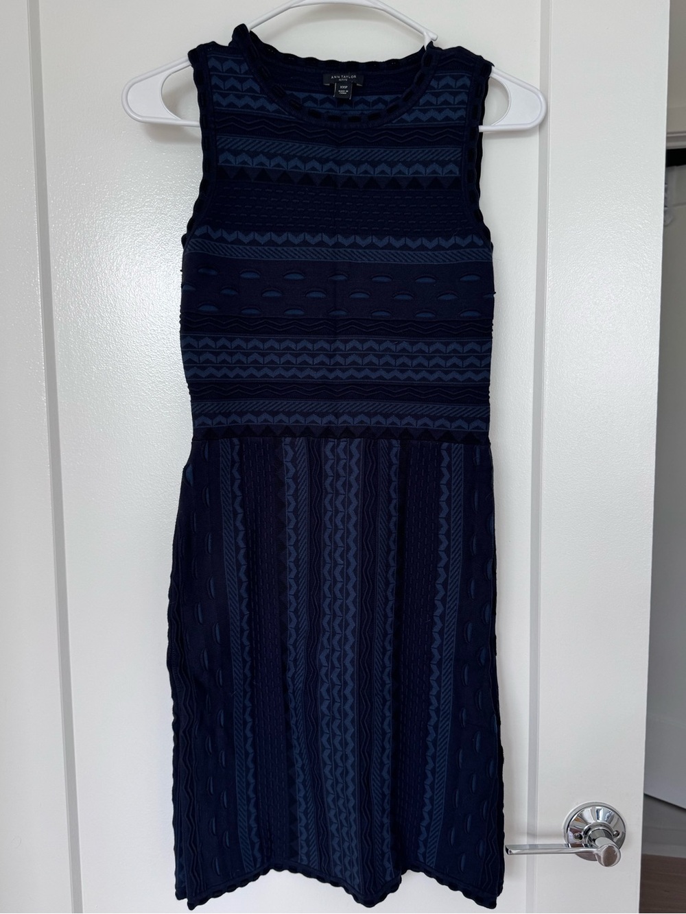 Ann Taylor Navy Texture Stitch Fit & Flare Sleeveless Knit Dress